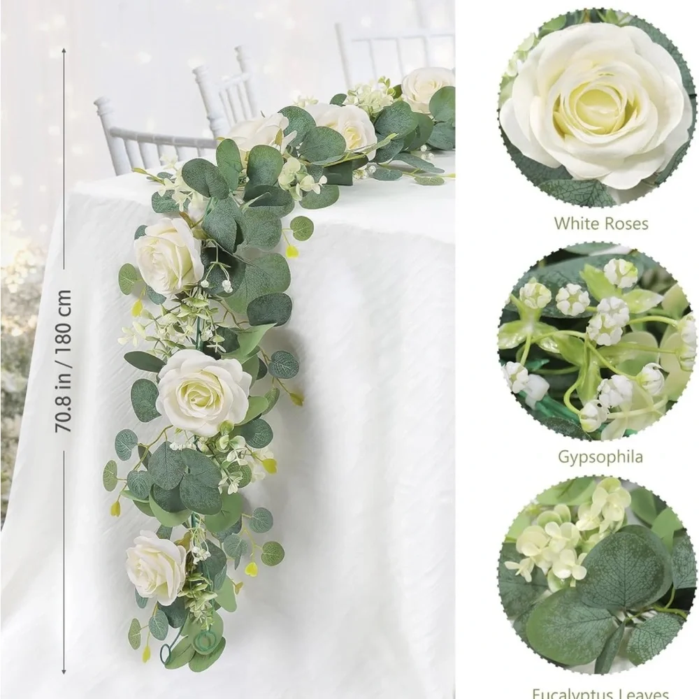 Artificial rose and eucalyptus garland